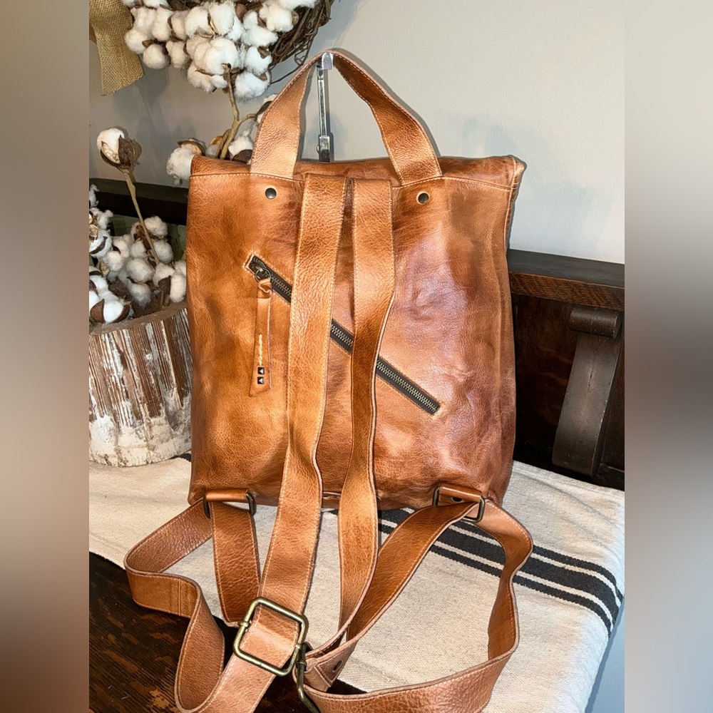 NWT Bed Stu Leather Howie Flapover Leather Backpack Tan Rustic Retail $365 - Picture 2 of 13